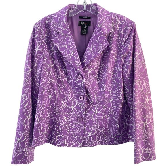 Style&Co Purple Floral Print Blazer Jacket Women’s Size 12 Cotton Blend NWT - Picture 1 of 4